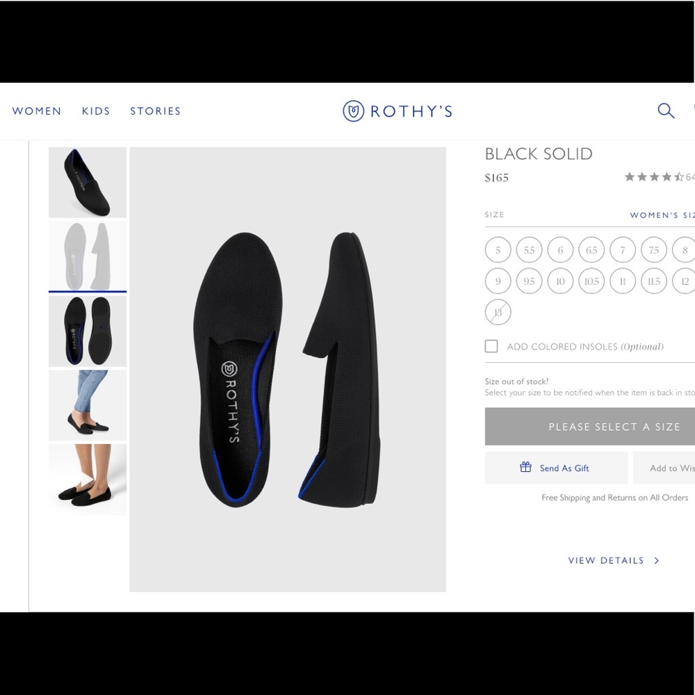Rothy’s Black Solid Loafer (retail $165)